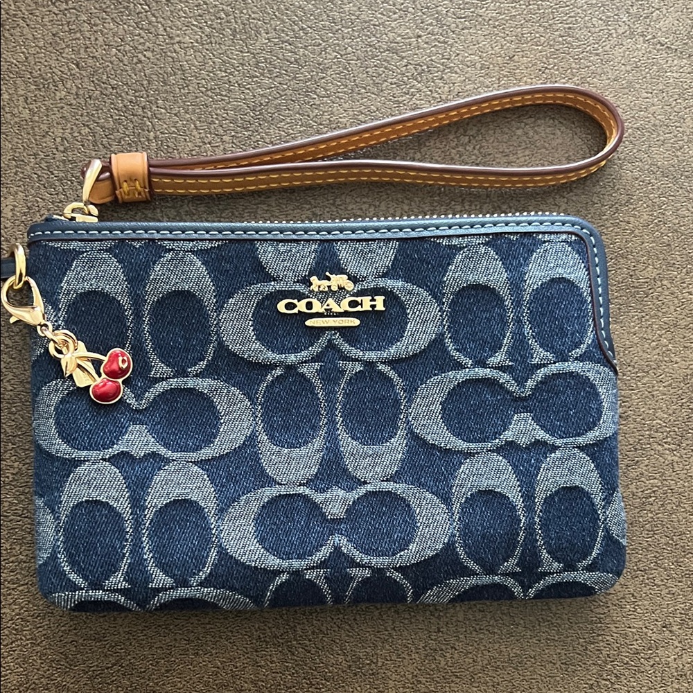 Coach Denim Blue Signature Wristlet